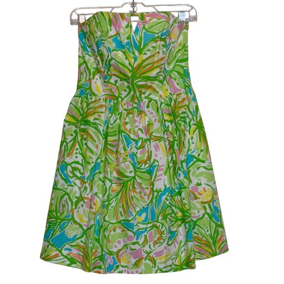 Lilly Pulitzer Richelle Strapless Dress Green Pink Size 4 - Picture 4 of 9